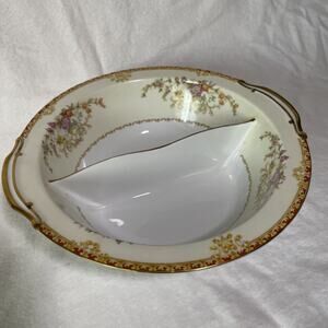 Vintage Noritake Divided Serving Bowl Dish Round 10” Gold